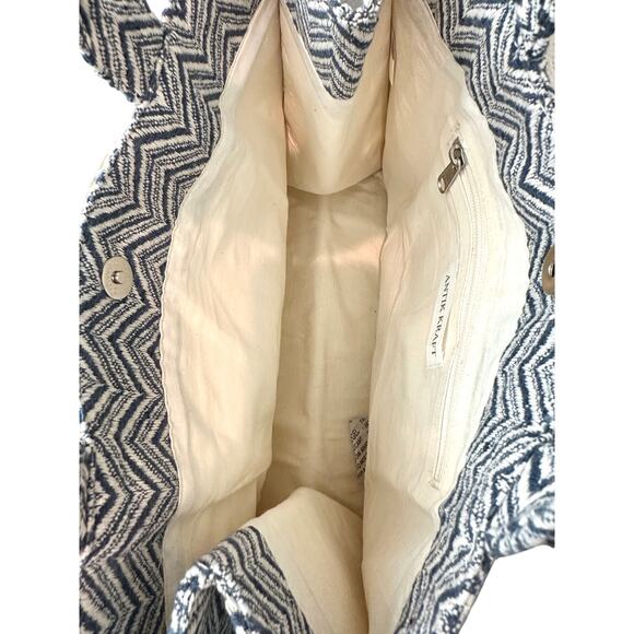 ANTIK KRAFT | Crochet Knit Tote Bag Blue White Granny Square Boho - Picture 5 of 7